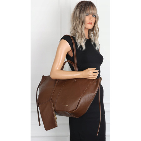 Torebka damska shopper łódka pojemna na ramię duża torba RS5019 Czekoladowa