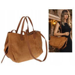 Torebka Damska Shopperka łódka Pojemna Duża torba zamszowa CM9872 Brązowa