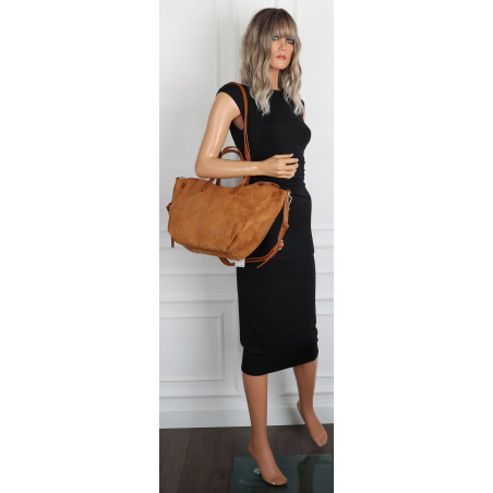 Torebka Damska Shopperka łódka Pojemna Duża torba zamszowa CM9872 Brązowa