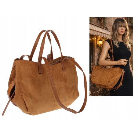 Torebka Damska Shopperka łódka Pojemna Duża torba zamszowa CM9872 Brązowa