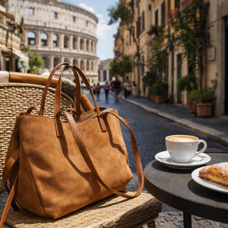 Torebka Damska Shopperka łódka Pojemna Duża torba zamszowa CM9872 Brązowa