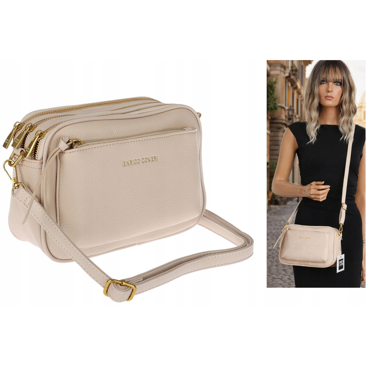 Torebka damska listonoszka pojemna na ramię torba casual modna 7056 Beżowa