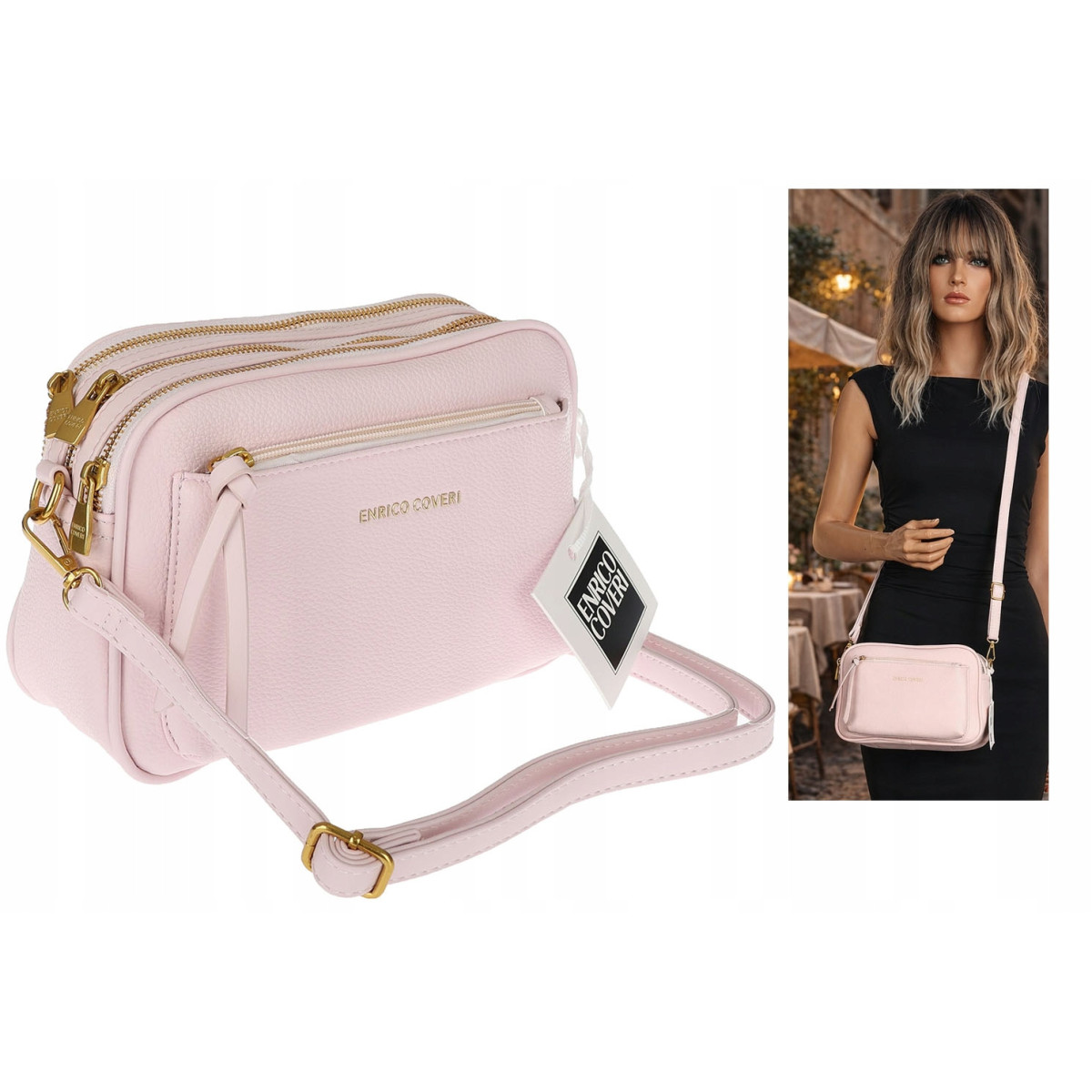 Torebka damska listonoszka pojemna na ramię torba casual modna 7056 Różowa