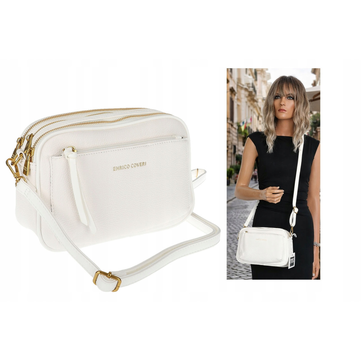 Torebka damska listonoszka pojemna na ramię torba casual modna 7056 Biała