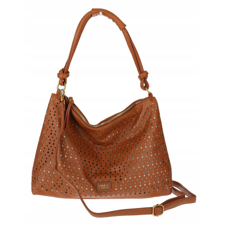 Torebka damska worek shopper pojemna na ramię ażurowa torba EC6272 Brązowa