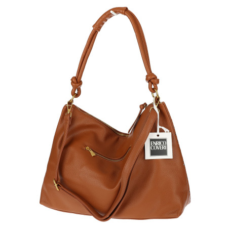 Torebka damska worek shopper pojemna na ramię ażurowa torba EC6272 Brązowa