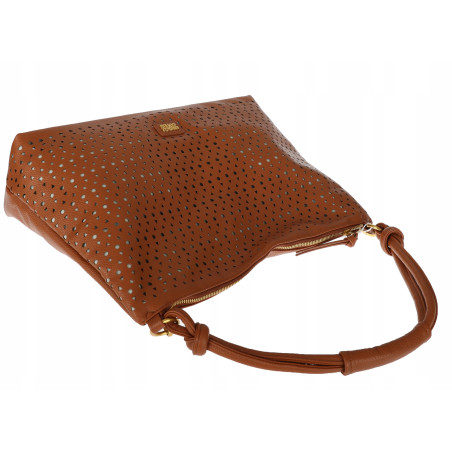 Torebka damska worek shopper pojemna na ramię ażurowa torba EC6272 Brązowa