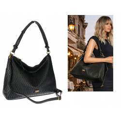 Torebka damska worek shopper pojemna na ramię ażurowa torba EC6272 Czarna