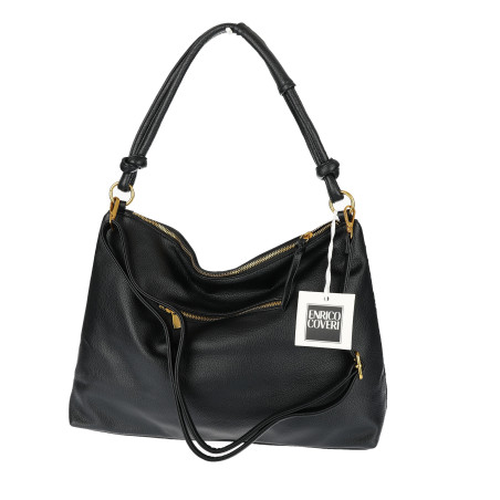 Torebka damska worek shopper pojemna na ramię ażurowa torba EC6272 Czarna