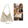 Torebka damska worek shopper pojemna na ramię ażurowa torba EC6272 Beżowa