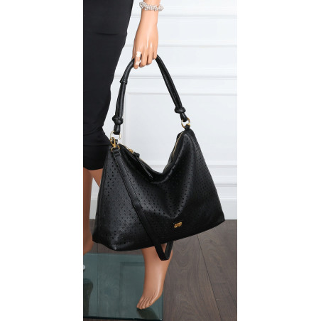 Torebka damska worek shopper pojemna na ramię ażurowa torba EC6272 Czarna