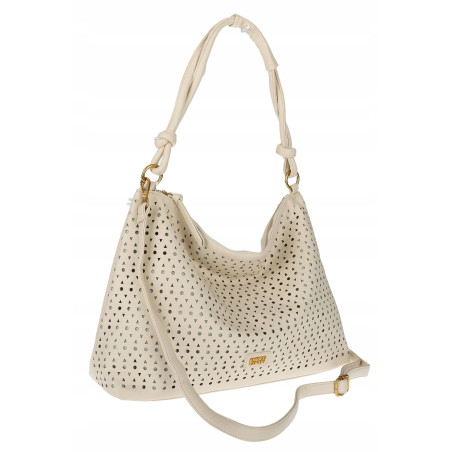 Torebka damska worek shopper pojemna na ramię ażurowa torba EC6272 Beżowa
