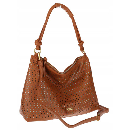 Torebka damska worek shopper pojemna na ramię ażurowa torba EC6272 Brązowa