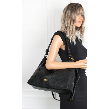 Torebka damska worek shopper pojemna na ramię ażurowa torba EC6272 Czarna