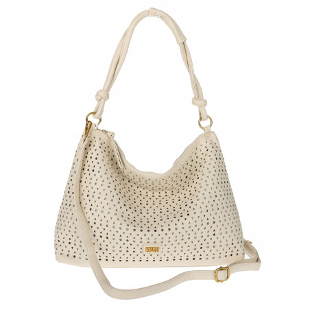 Torebka damska worek shopper pojemna na ramię ażurowa torba EC6272 Beżowa
