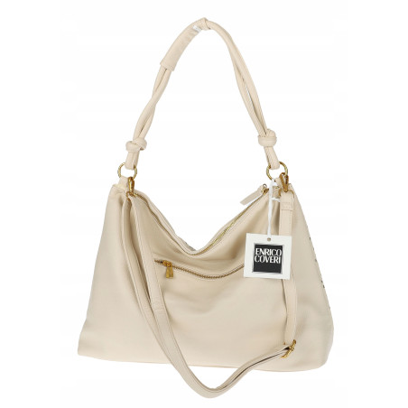 Torebka damska worek shopper pojemna na ramię ażurowa torba EC6272 Beżowa