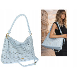 Torebka damska worek shopper pojemna na ramię ażurowa EC6272 Niebieska