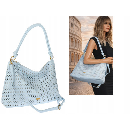 Torebka damska worek shopper pojemna na ramię ażurowa EC6272 Niebieska