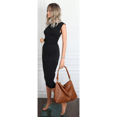 Torebka damska worek shopper pojemna na ramię ażurowa torba EC6272 Brązowa