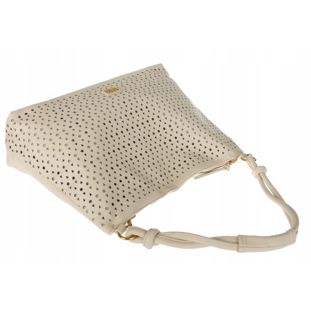 Torebka damska worek shopper pojemna na ramię ażurowa torba EC6272 Beżowa