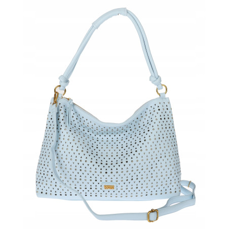 Torebka damska worek shopper pojemna na ramię ażurowa EC6272 Niebieska