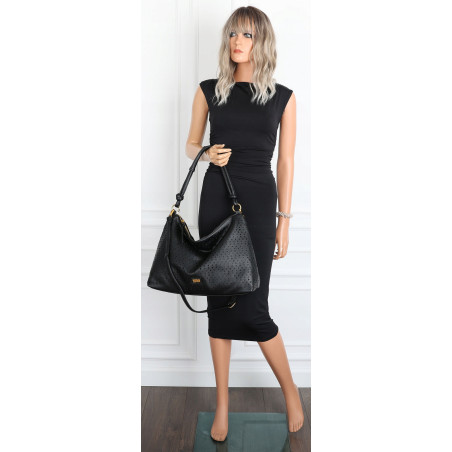 Torebka damska worek shopper pojemna na ramię ażurowa torba EC6272 Czarna