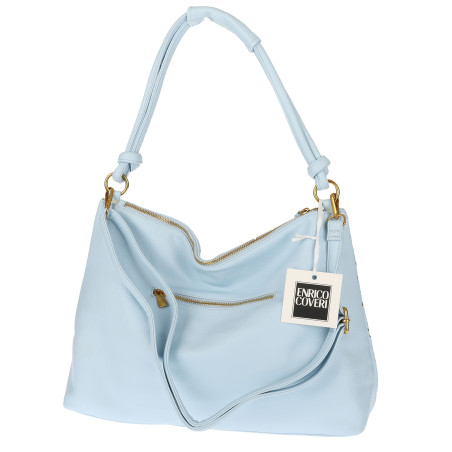 Torebka damska worek shopper pojemna na ramię ażurowa EC6272 Niebieska