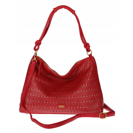 Torebka damska worek shopper pojemna na ramię ażurowa torba EC6272 Czerwona