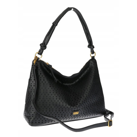 Torebka damska worek shopper pojemna na ramię ażurowa torba EC6272 Czarna