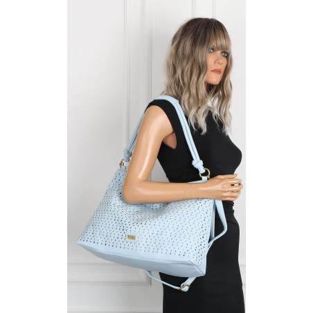 Torebka damska worek shopper pojemna na ramię ażurowa EC6272 Niebieska