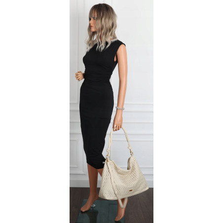 Torebka damska worek shopper pojemna na ramię ażurowa torba EC6272 Beżowa