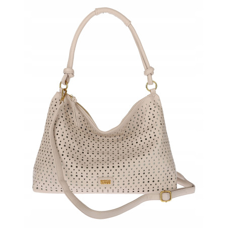 Torebka damska worek shopper pojemna na ramię ażurowa torba EC6272 Beżowa