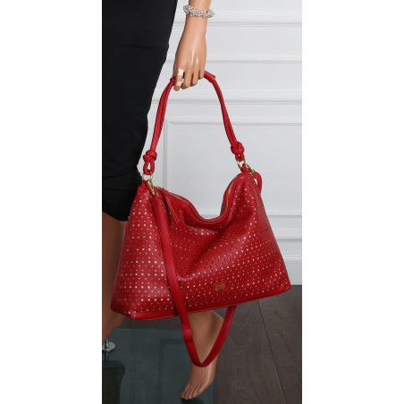 Torebka damska worek shopper pojemna na ramię ażurowa torba EC6272 Czerwona
