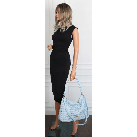 Torebka damska worek shopper pojemna na ramię ażurowa EC6272 Niebieska