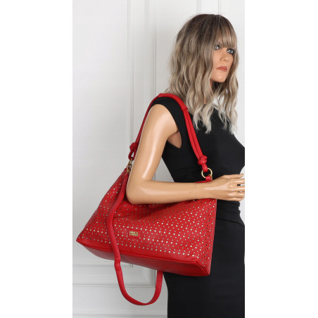 Torebka damska worek shopper pojemna na ramię ażurowa torba EC6272 Czerwona