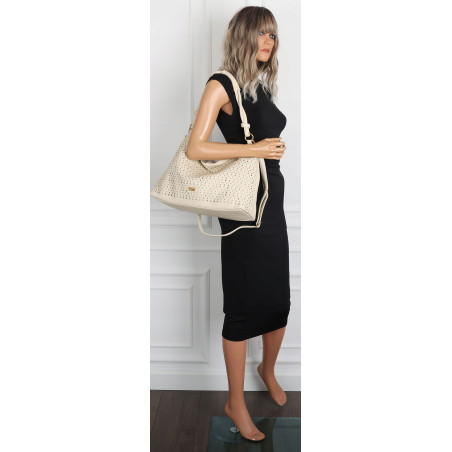 Torebka damska worek shopper pojemna na ramię ażurowa torba EC6272 Beżowa