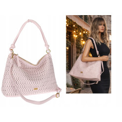 Torebka damska worek shopper pojemna na ramię ażurowa torba EC6272 Różowa