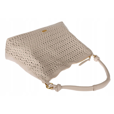 Torebka damska worek shopper pojemna na ramię ażurowa torba EC6272 Beżowa