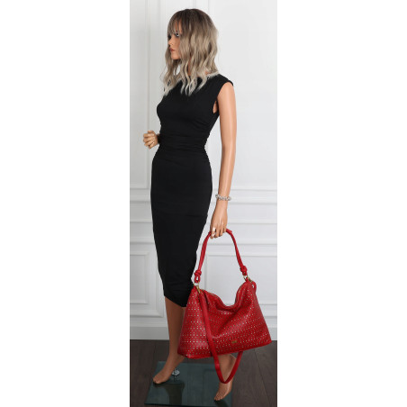 Torebka damska worek shopper pojemna na ramię ażurowa torba EC6272 Czerwona
