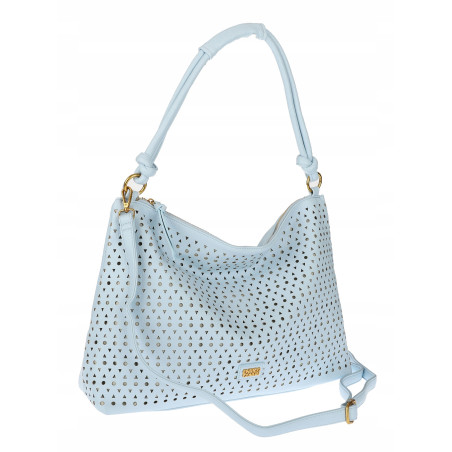 Torebka damska worek shopper pojemna na ramię ażurowa EC6272 Niebieska