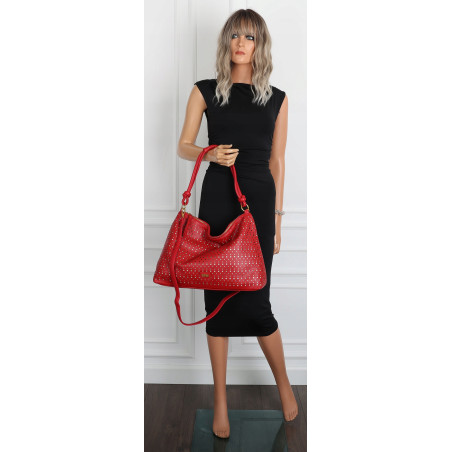 Torebka damska worek shopper pojemna na ramię ażurowa torba EC6272 Czerwona