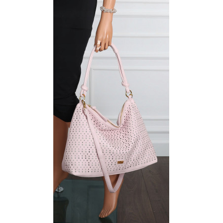Torebka damska worek shopper pojemna na ramię ażurowa torba EC6272 Różowa