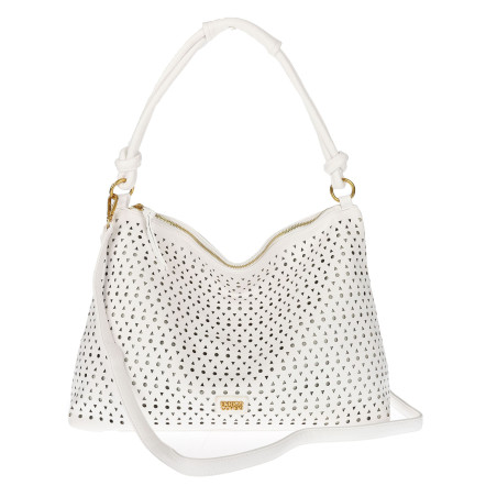 Torebka damska worek shopper pojemna na ramię ażurowa torba EC6272 Biała