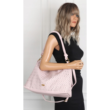 Torebka damska worek shopper pojemna na ramię ażurowa torba EC6272 Różowa
