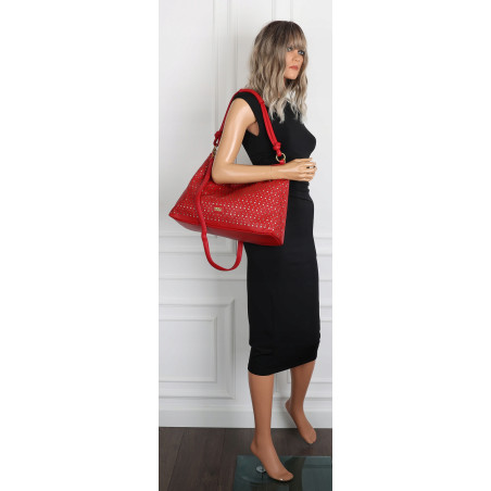 Torebka damska worek shopper pojemna na ramię ażurowa torba EC6272 Czerwona