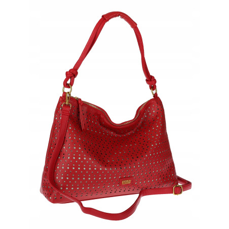 Torebka damska worek shopper pojemna na ramię ażurowa torba EC6272 Czerwona