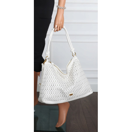 Torebka damska worek shopper pojemna na ramię ażurowa torba EC6272 Biała