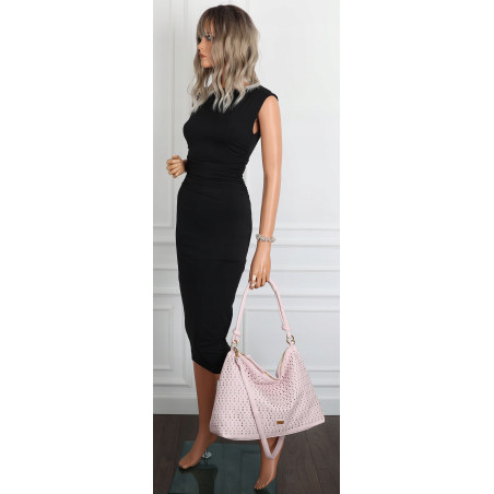 Torebka damska worek shopper pojemna na ramię ażurowa torba EC6272 Różowa