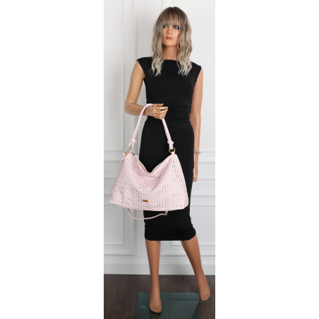 Torebka damska worek shopper pojemna na ramię ażurowa torba EC6272 Różowa