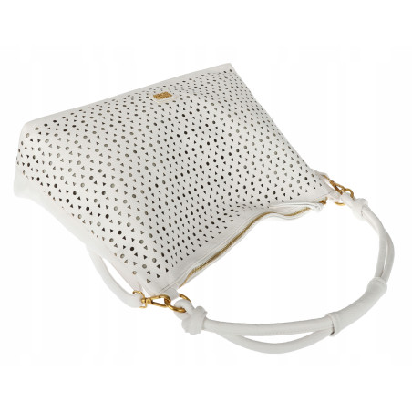 Torebka damska worek shopper pojemna na ramię ażurowa torba EC6272 Biała